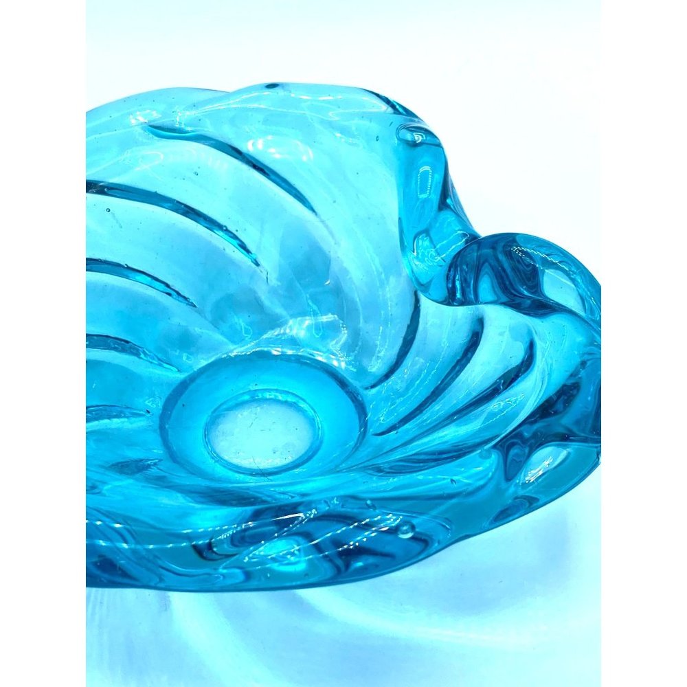 Art Glass Hand Blown Blue Dish Vintage